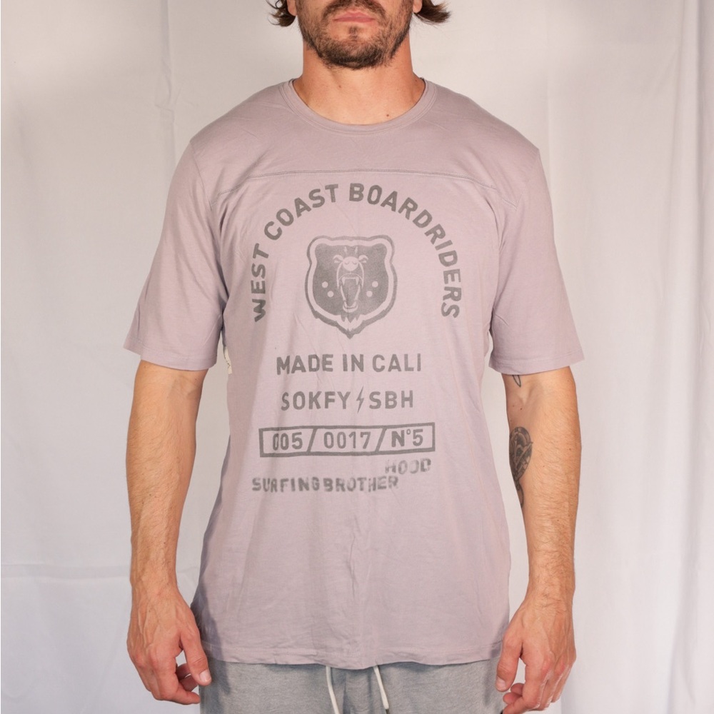 Gray Short Sleeve Crew Neck Tee with Black Print